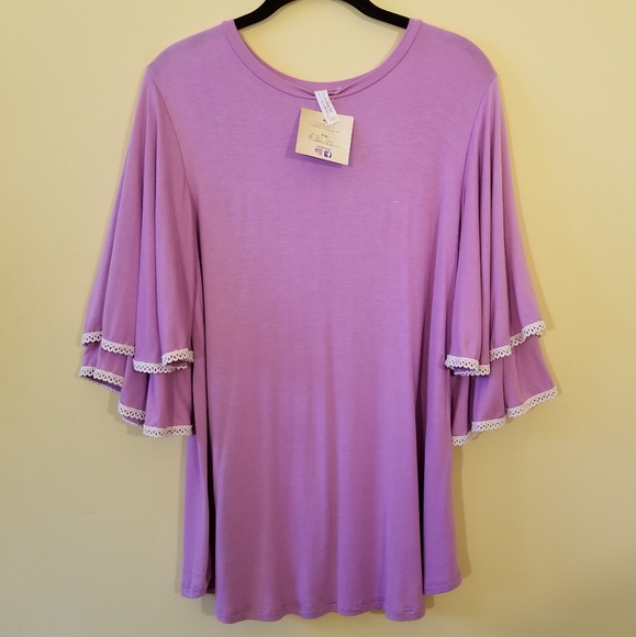 Flamingo Urban Tops - Tiered Bell Sleeve Tunic Length Top in Lavender